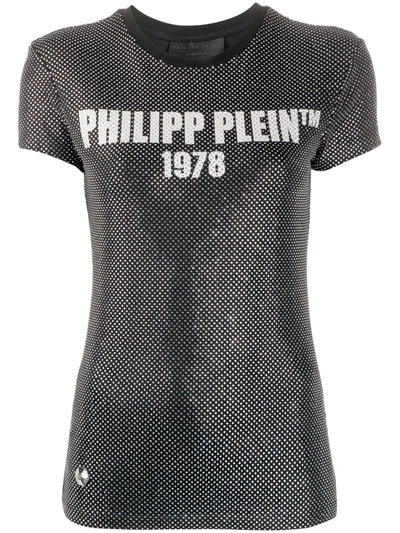 Philipp Plein Encrusted Rhinestone Logo T-shirt In Black