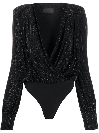 Philipp Plein Crystal-embellished Wrap Bodysuit In Black