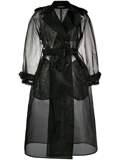 Dolce & Gabbana 双排扣透明硬纱风衣 In Black