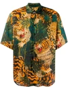 Dsquared2 Tiger Bamboo Print Cotton Bowling Shirt In Multicolour