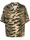 Dsquared2 Tiger Print Silk Twill Bowling Shirt In Nero+oro