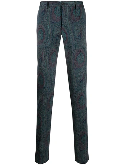 Etro Paisley-print Chinos In Blue