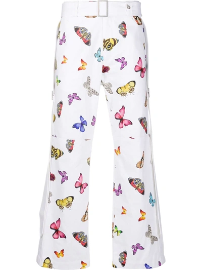 Palm Angels Butterfly Print Straight Trousers In White