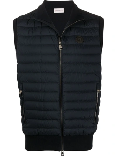 Moncler Logo Patch Puffer Gilet In Blue