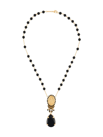 Dolce & Gabbana Pendant Necklace With Votive Pendant And Crystal Rhinestones In Gold
