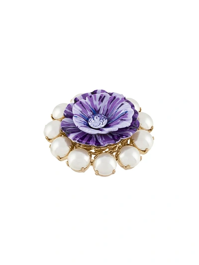 Dolce & Gabbana Floral Embellished Ring In Purple