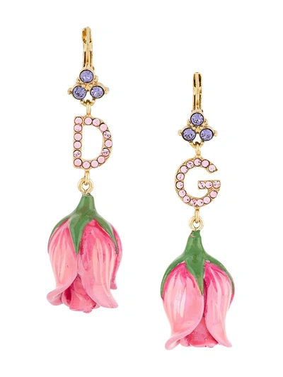 Dolce & Gabbana Gold-tone, Resin And Crystal Earrings In Pink