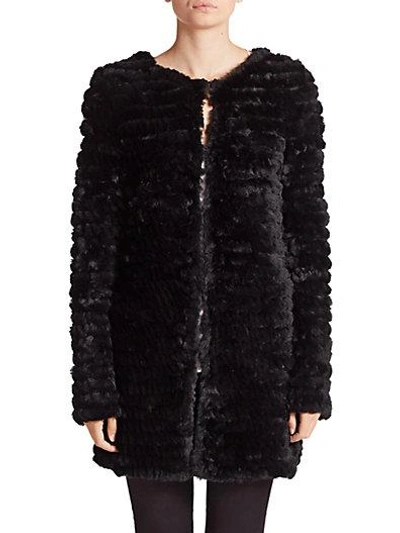 Adrienne Landau Knitted Rabbit Fur Coat In Black