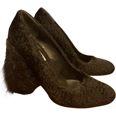 Pre-owned Ainea Faux Fur Heels In Black