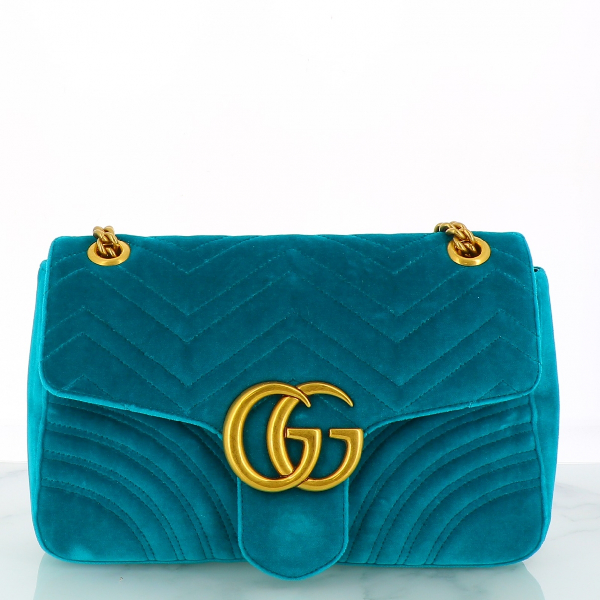 Pre-owned Gucci Marmont Turquoise Velvet Handbag | ModeSens