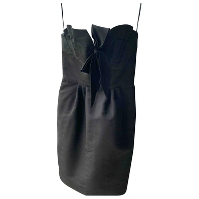 Pre-owned Oscar De La Renta Silk Mid-length Dress In Black