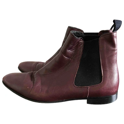 Pre-owned Jigsaw Leather Ankle Boots In Burgundy