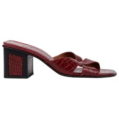 Pre-owned By Far Leather Mules & Clogs In Burgundy