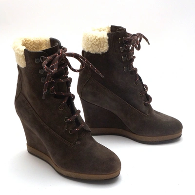 Pre-owned Moncler Khaki Suede Ankle Boots