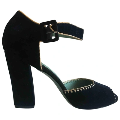 Pre-owned Paola D'arcano Blue Velvet Sandals