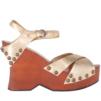 Pre-owned Miu Miu Leather Sandals In Gold