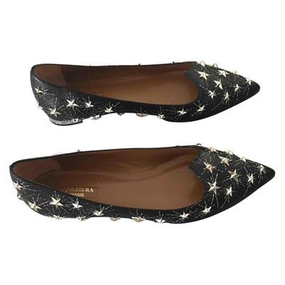 Pre-owned Aquazzura Leather Ballet Flats In Black