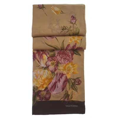 Pre-owned Valentino Silk Scarf In Beige