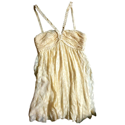 Pre-owned Bcbg Max Azria Silk Mini Dress In Yellow