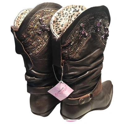 Pre-owned Roberto Cavalli Leather Western Boots In Brown