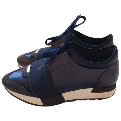 Pre-owned Balenciaga Race Leather Trainers In Blue