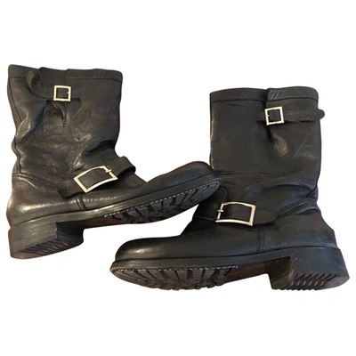 Pre-owned Jimmy Choo Leather Biker Boots In Black