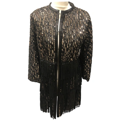 Pre-owned Caban Romantic Leather Cardi Coat In Black