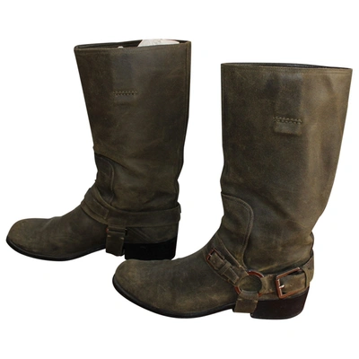 Pre-owned Dior Cowboy Boots In Khaki