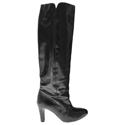 Pre-owned Ferragamo Patent Leather Boots In Black