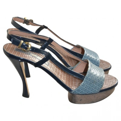 Pre-owned Emporio Armani Patent Leather Sandals In Blue