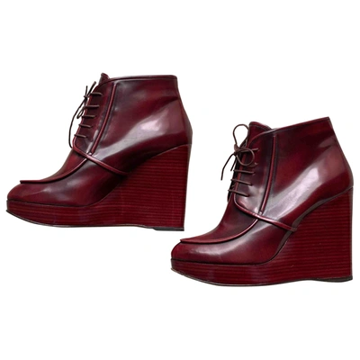 Pre-owned Ferragamo Leather Lace Up Boots In Burgundy