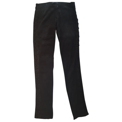 Pre-owned Maje Leather Straight Pants In Black