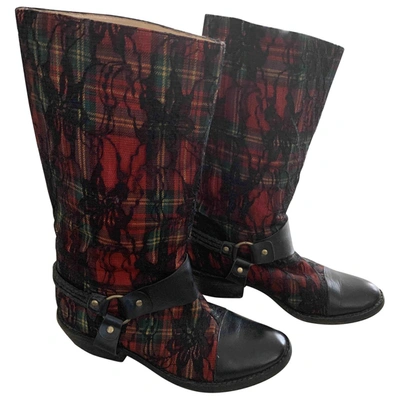 Pre-owned Kenzo Cloth Riding Boots In Red