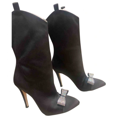 Pre-owned Alessandra Rich Cloth Ankle Boots In Black