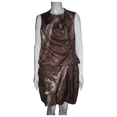 Pre-owned Halston Heritage Silk Mid-length Dress In Brown