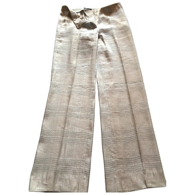 Pre-owned Emporio Armani Silk Large Pants In Ecru