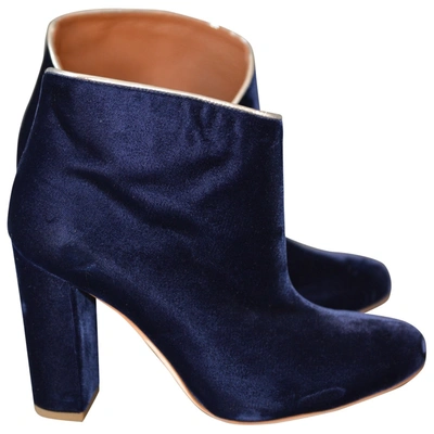Pre-owned Malone Souliers Velvet Ankle Boots In Blue