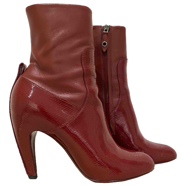 Pre-Owned Louis Vuitton Red Patent Leather Ankle Boots | ModeSens