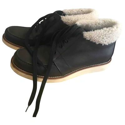 Pre-owned Fendi Leather Lace Ups In Anthracite