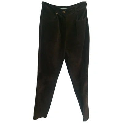 Pre-owned Dior Leather Straight Trousers In Brown