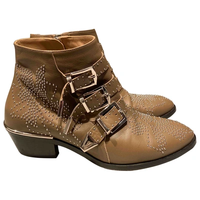 Pre-owned Chloé Susanna Leather Cowboy Boots In Brown