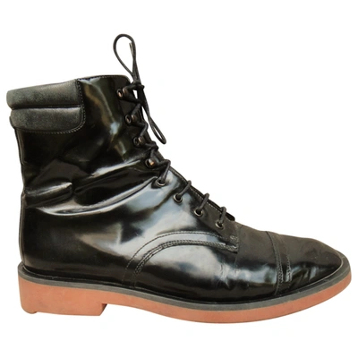 Pre-owned Robert Clergerie Patent Leather Lace Up Boots In Black