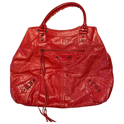 Pre-owned Balenciaga Vélo Patent Leather Handbag In Red