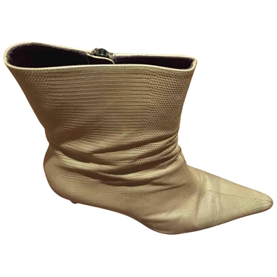 Pre-owned Bruno Magli Leather Ankle Boots In Beige