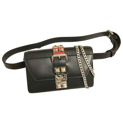 Pre-owned Prada Elektra Leather Clutch Bag In Black