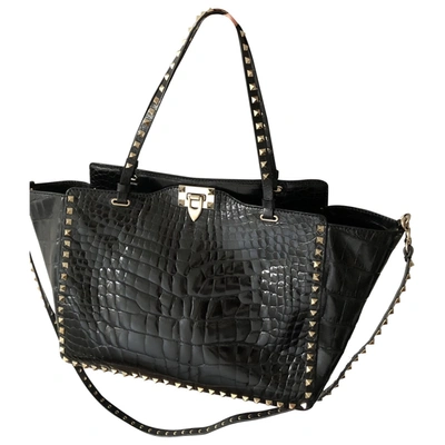 Pre-owned Valentino Garavani B-rockstud Black Crocodile Handbag