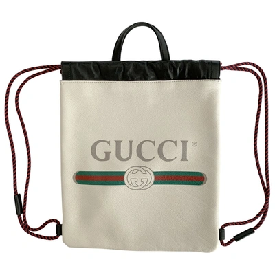 Pre-owned Gucci Leather Backpack In Beige