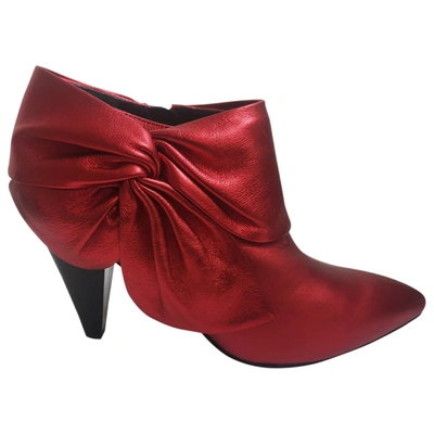 Pre-owned Paige Jeans Leather Ankle Boots In Red