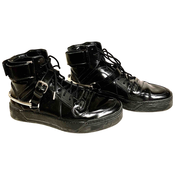 black patent leather trainers