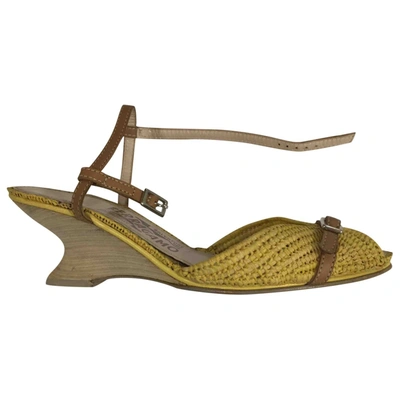 Pre-owned Ferragamo Cloth Sandals In Yellow
